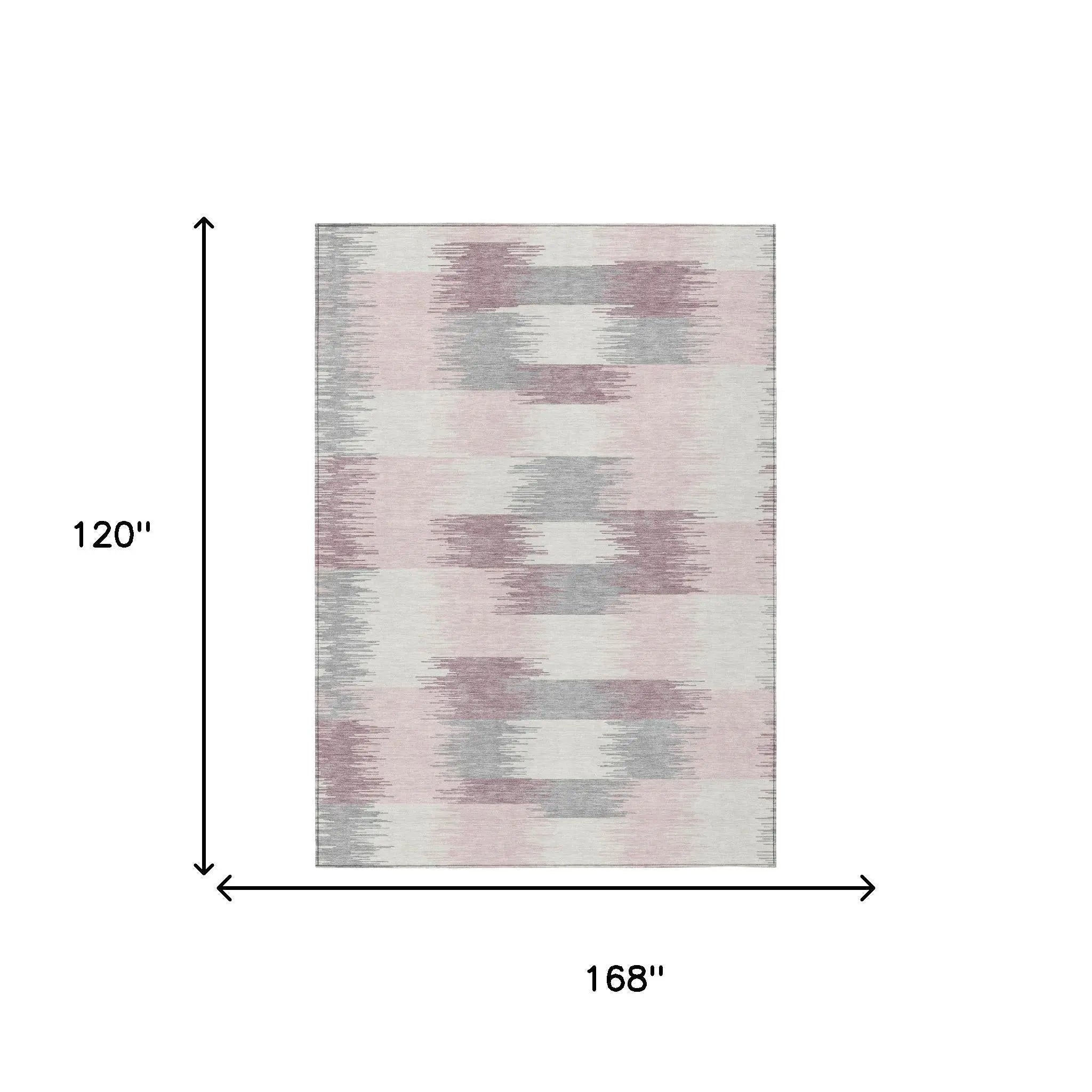 10' X 14' Pink And Linen Geometric Washable Indoor Outdoor Area Rug Homeroots Outdoor