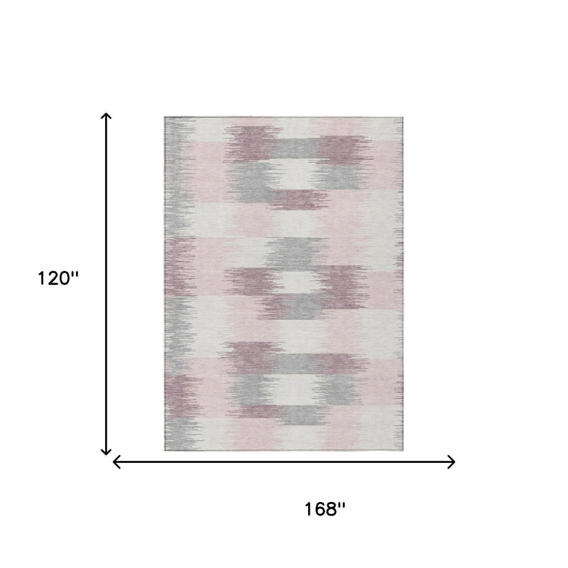 10' X 14' Pink And Linen Geometric Washable Indoor Outdoor Area Rug Homeroots Outdoor
