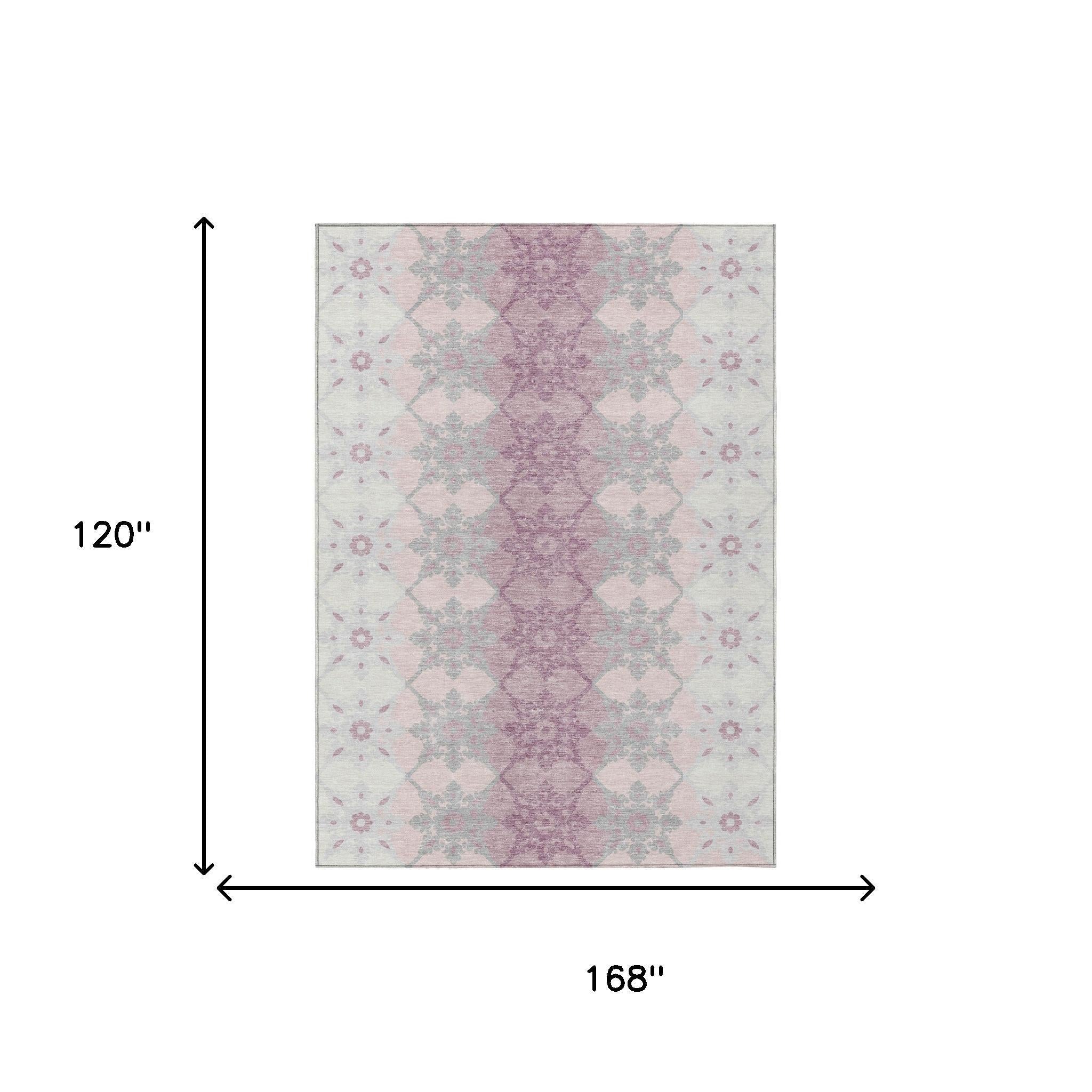 10' X 14' Pink And Pearl Floral Medallion Washable Indoor Outdoor Area Rug Homeroots Outdoor