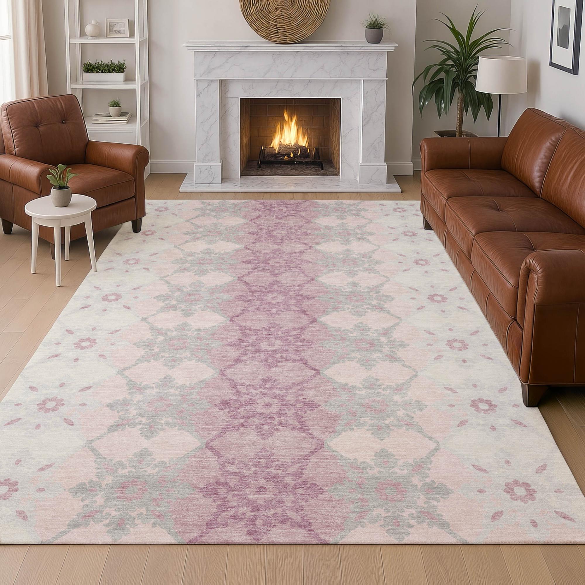 10' X 14' Pink And Pearl Floral Medallion Washable Indoor Outdoor Area Rug Homeroots Outdoor