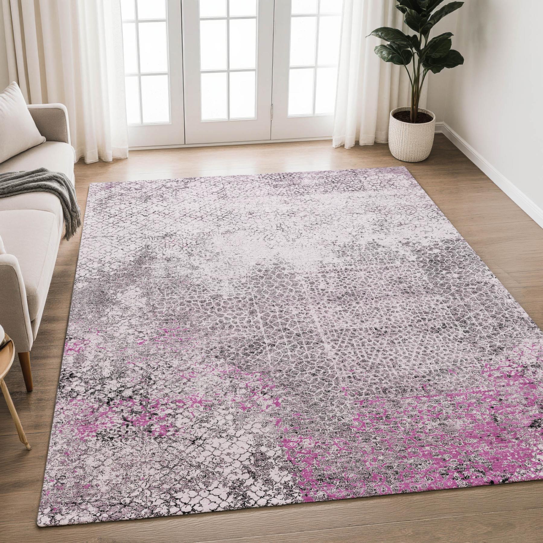 10' X 14' Pink And Pewter Abstract Washable Indoor Outdoor Area Rug Homeroots Outdoor