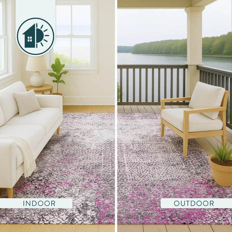 10' X 14' Pink And Pewter Abstract Washable Indoor Outdoor Area Rug Homeroots Outdoor