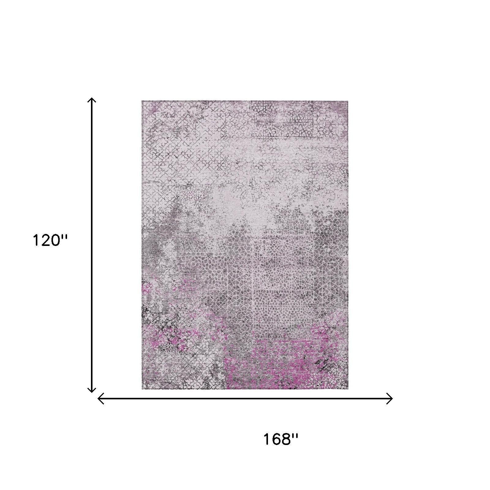 10' X 14' Pink And Pewter Abstract Washable Indoor Outdoor Area Rug Homeroots Outdoor