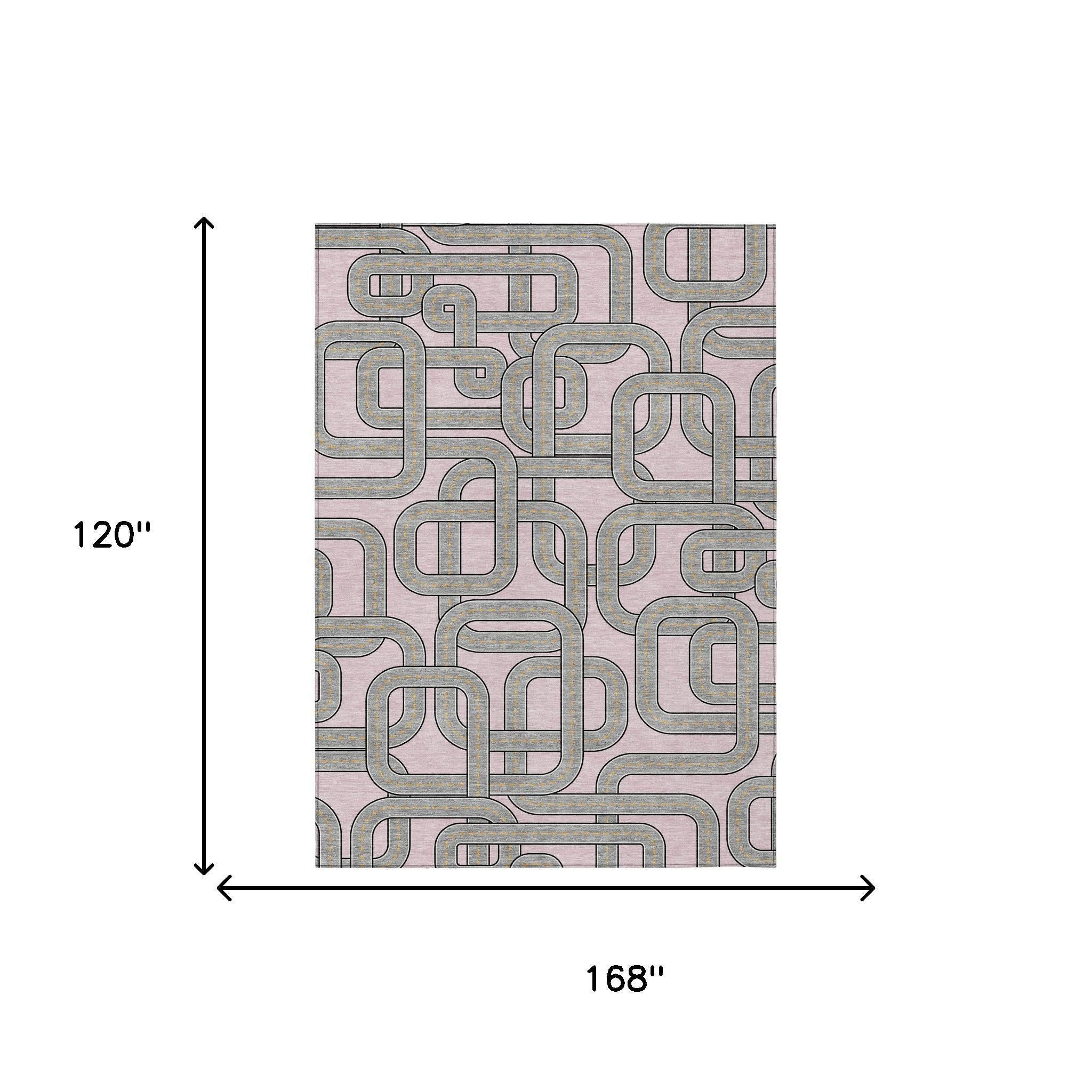 10' X 14' Pink And Pewter Geometric Washable Indoor Outdoor Area Rug Homeroots Outdoor