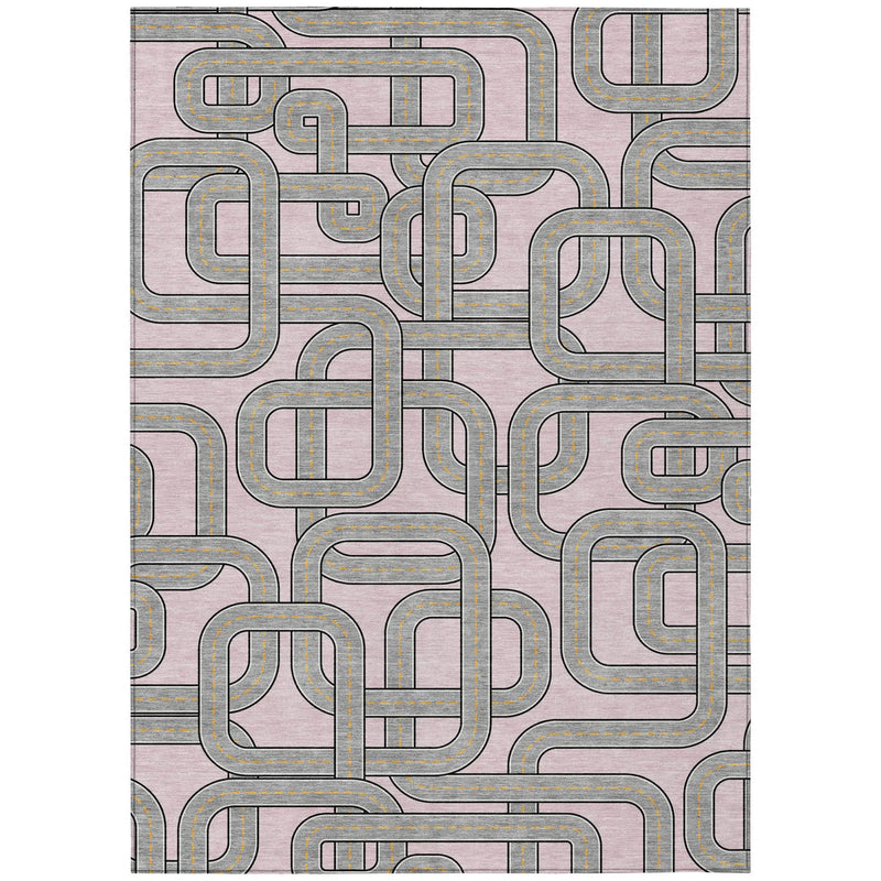 10' X 14' Pink And Pewter Geometric Washable Indoor Outdoor Area Rug Homeroots Outdoor