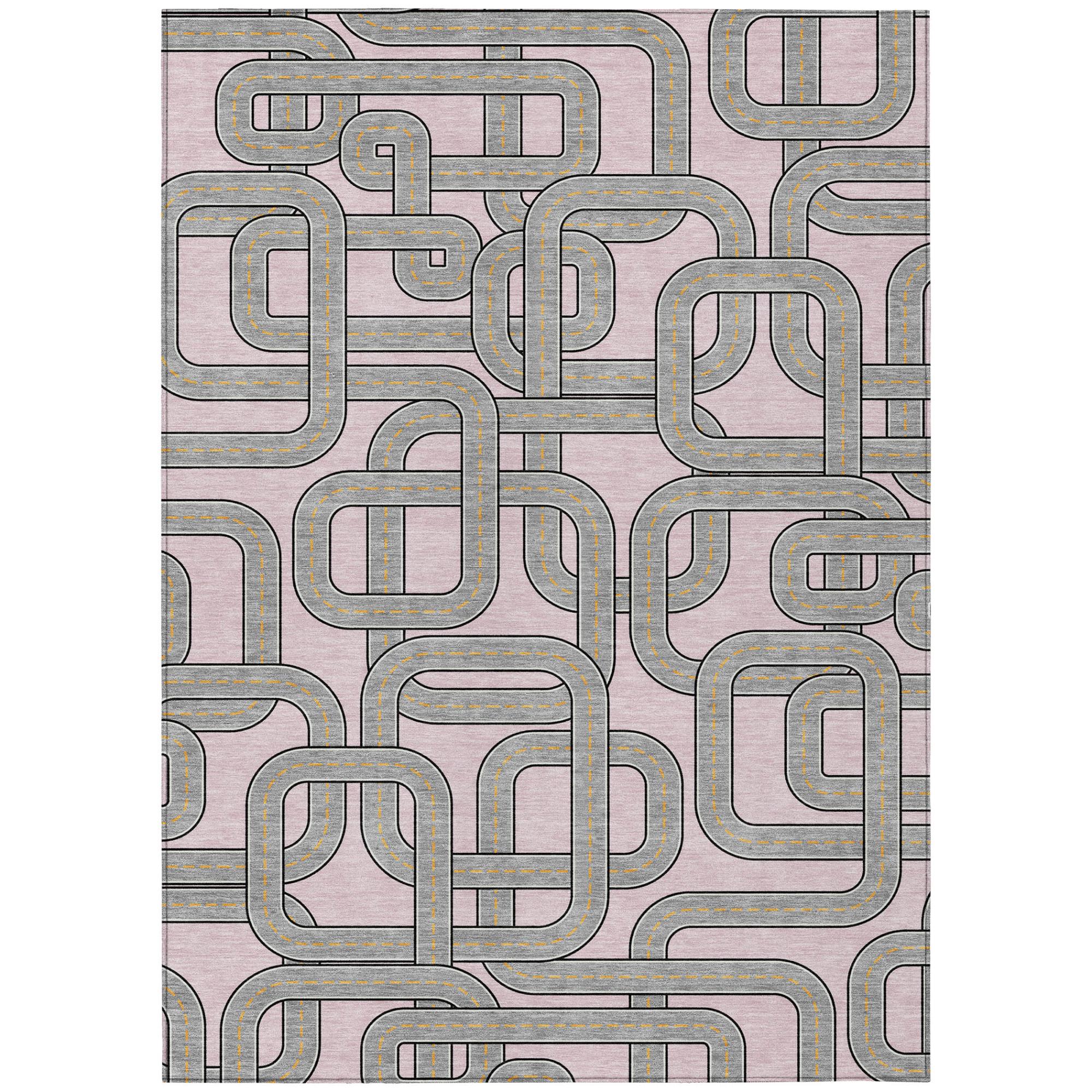 10' X 14' Pink And Pewter Geometric Washable Indoor Outdoor Area Rug Homeroots Outdoor
