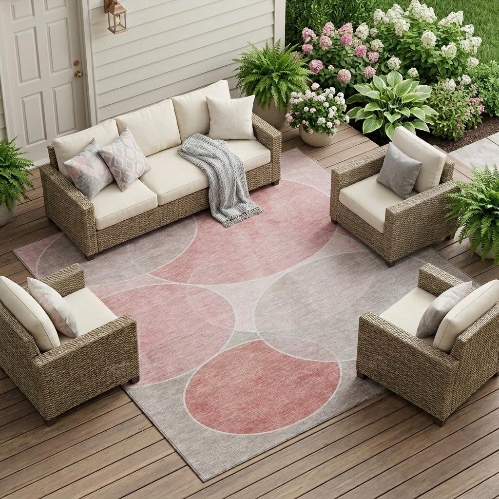 10' X 14' Pink And Pewter Geometric Washable Indoor Outdoor Area Rug Homeroots Outdoor