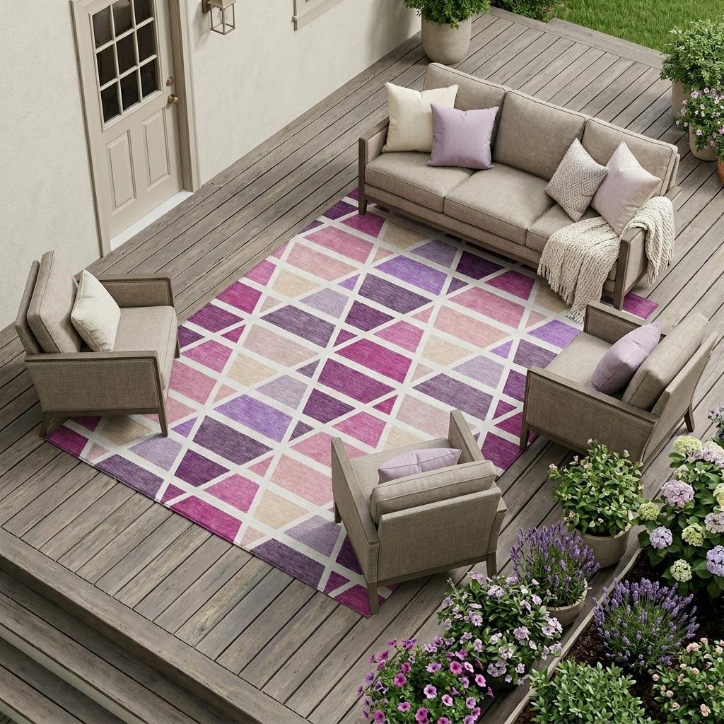 10' X 14' Pink And White Geometric Washable Indoor Outdoor Area Rug Homeroots Outdoor