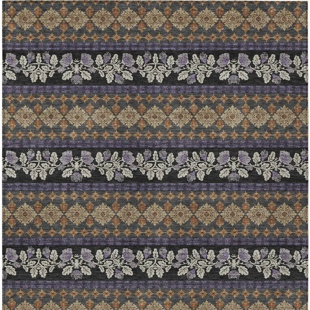 10' X 14' Plum And Copper Striped Washable Indoor Outdoor Area Rug Homeroots Outdoor