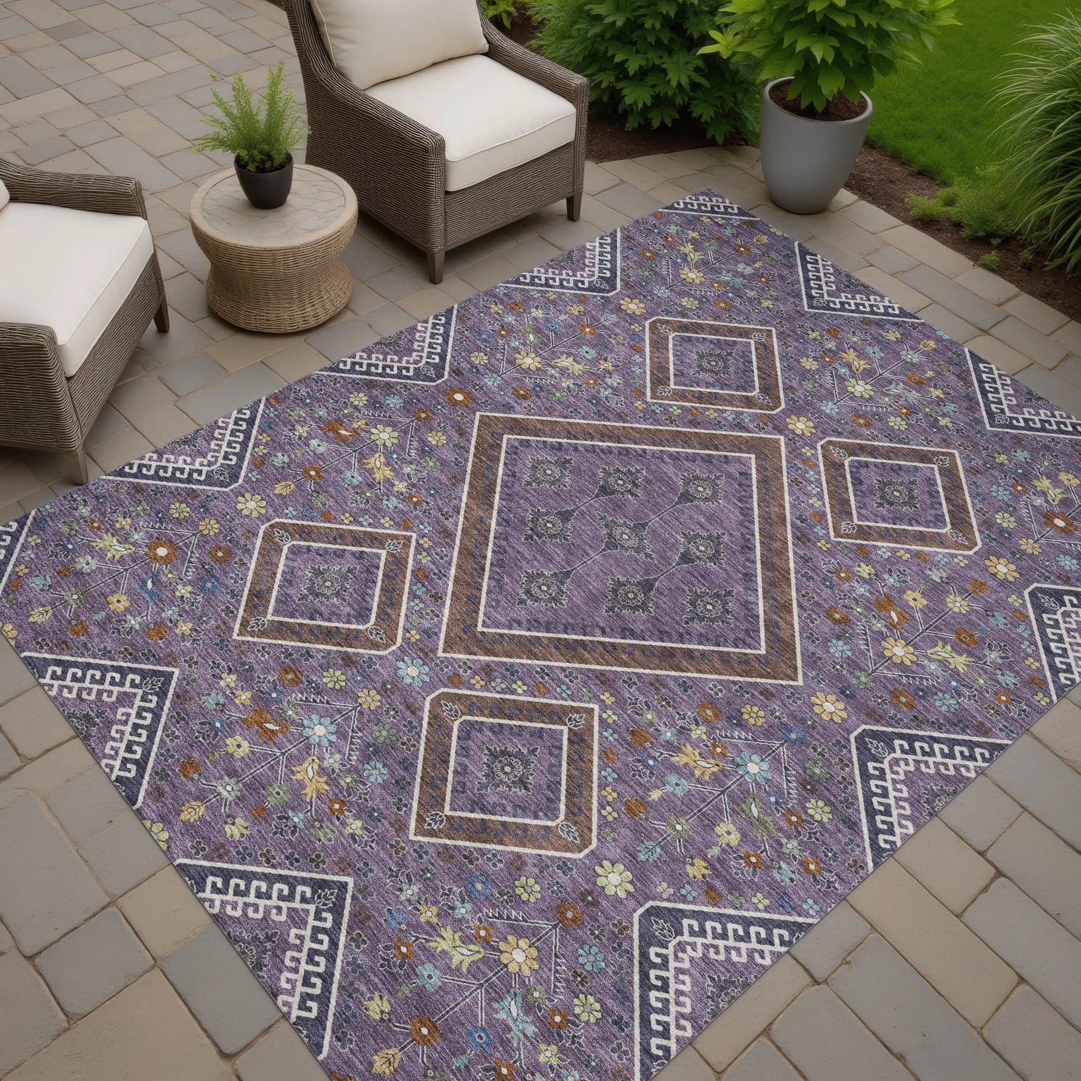 10' X 14' Plum And Eggplant Medallion Washable Indoor Outdoor Area Rug Homeroots Outdoor