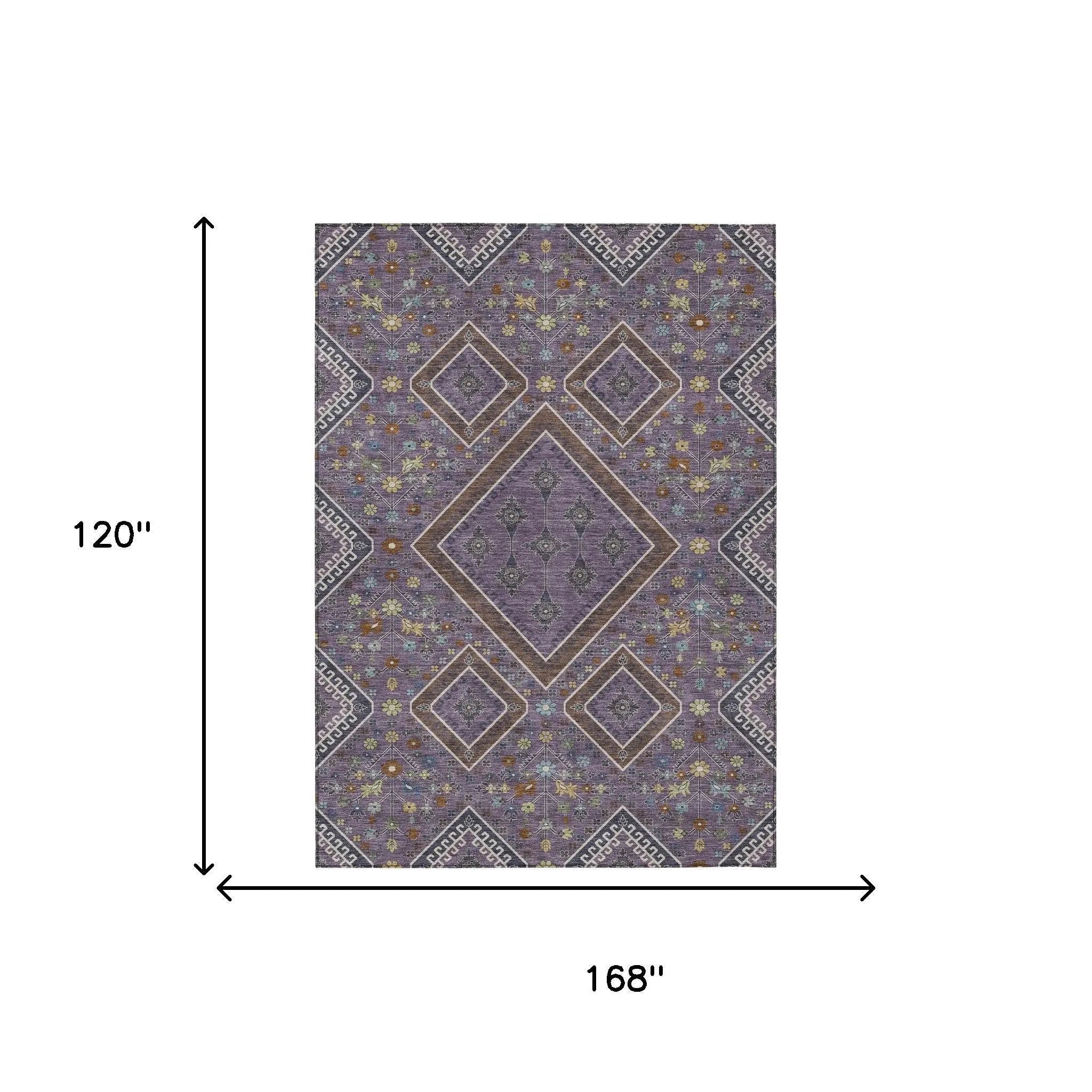 10' X 14' Plum And Eggplant Medallion Washable Indoor Outdoor Area Rug Homeroots Outdoor