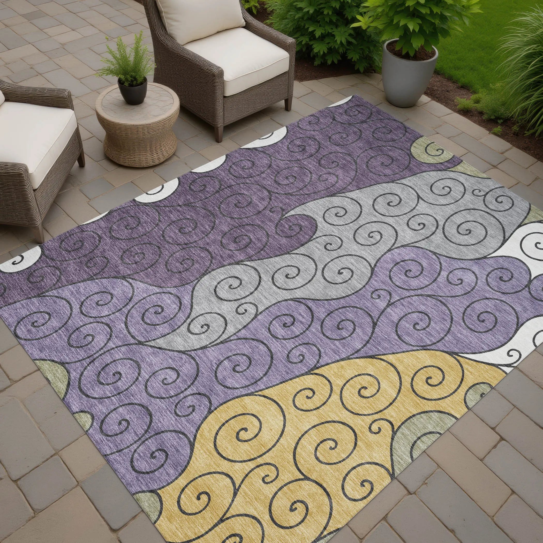 10' X 14' Plum And Gray Abstract Washable Indoor Outdoor Area Rug Homeroots Outdoor
