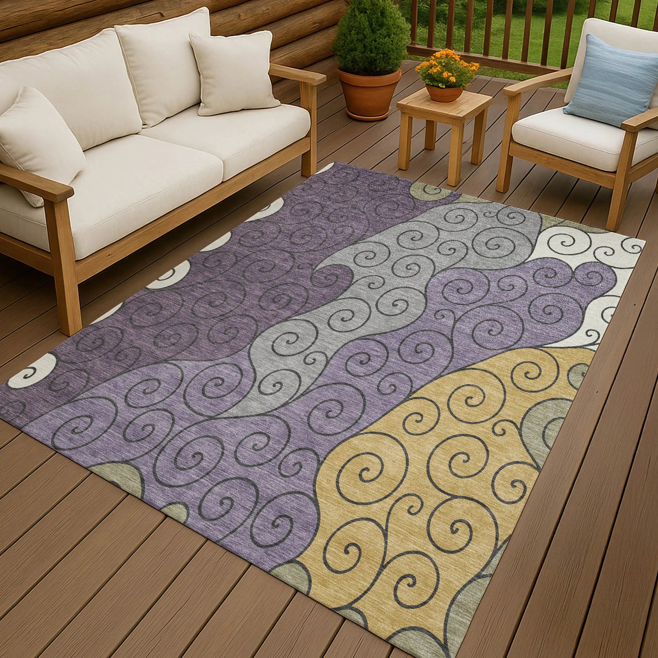 10' X 14' Plum And Gray Abstract Washable Indoor Outdoor Area Rug Homeroots Outdoor