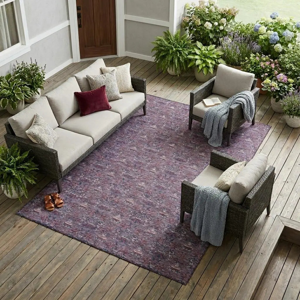 10' X 14' Plum And Gray Floral Washable Indoor Outdoor Area Rug Homeroots Outdoor