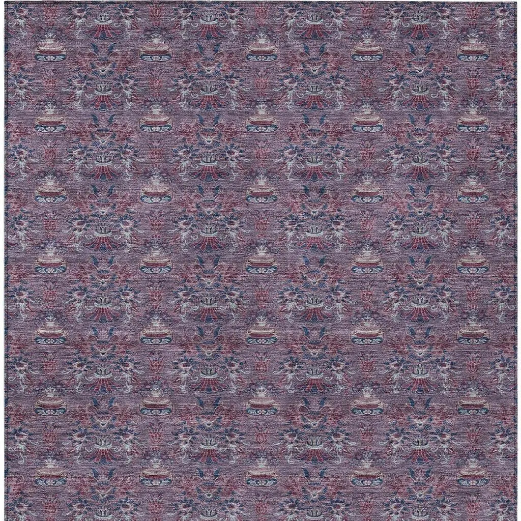 10' X 14' Plum And Gray Floral Washable Indoor Outdoor Area Rug Homeroots Outdoor