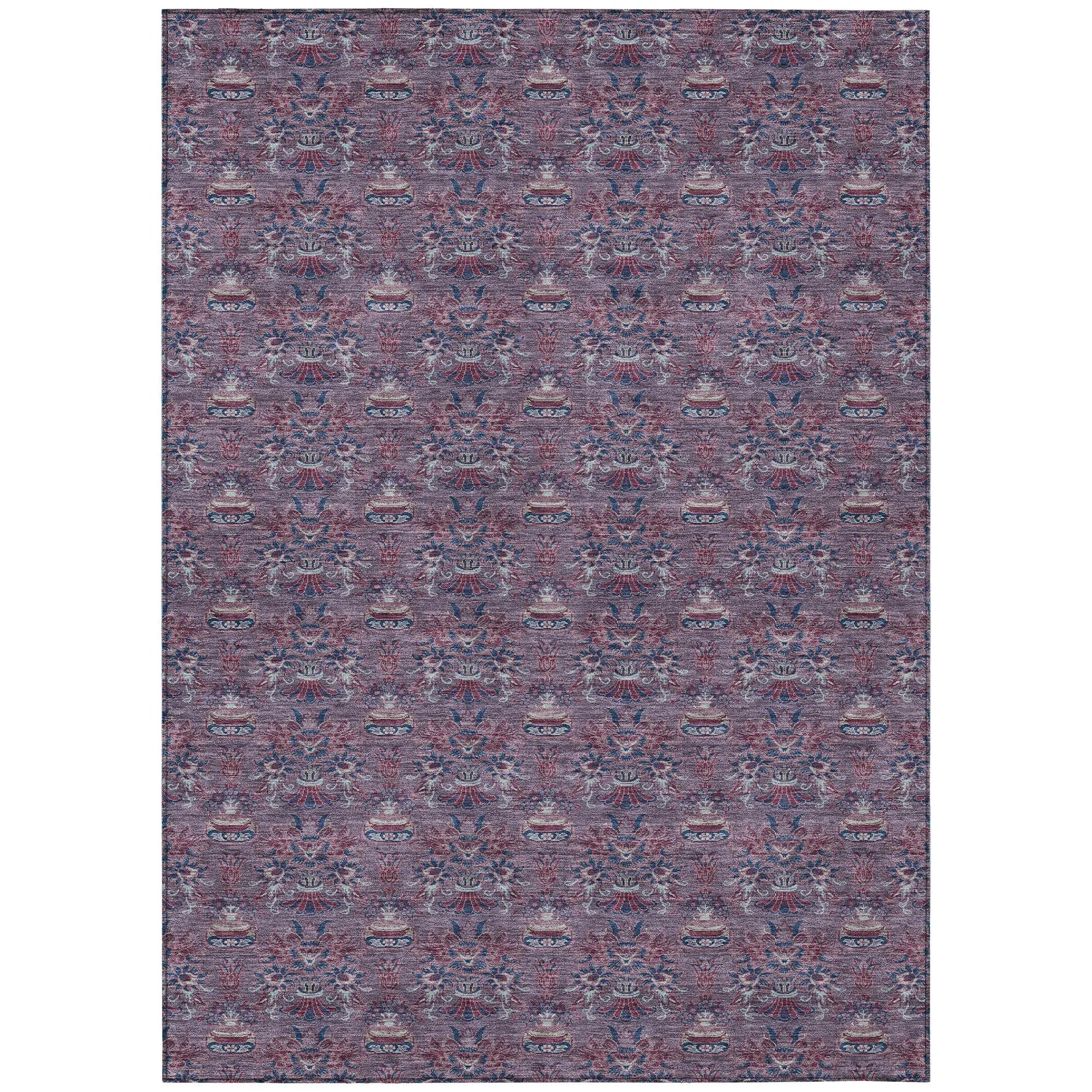 10' X 14' Plum And Gray Floral Washable Indoor Outdoor Area Rug Homeroots Outdoor