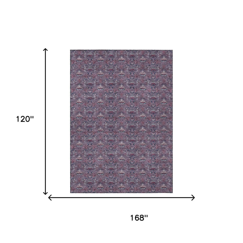 10' X 14' Plum And Gray Floral Washable Indoor Outdoor Area Rug Homeroots Outdoor