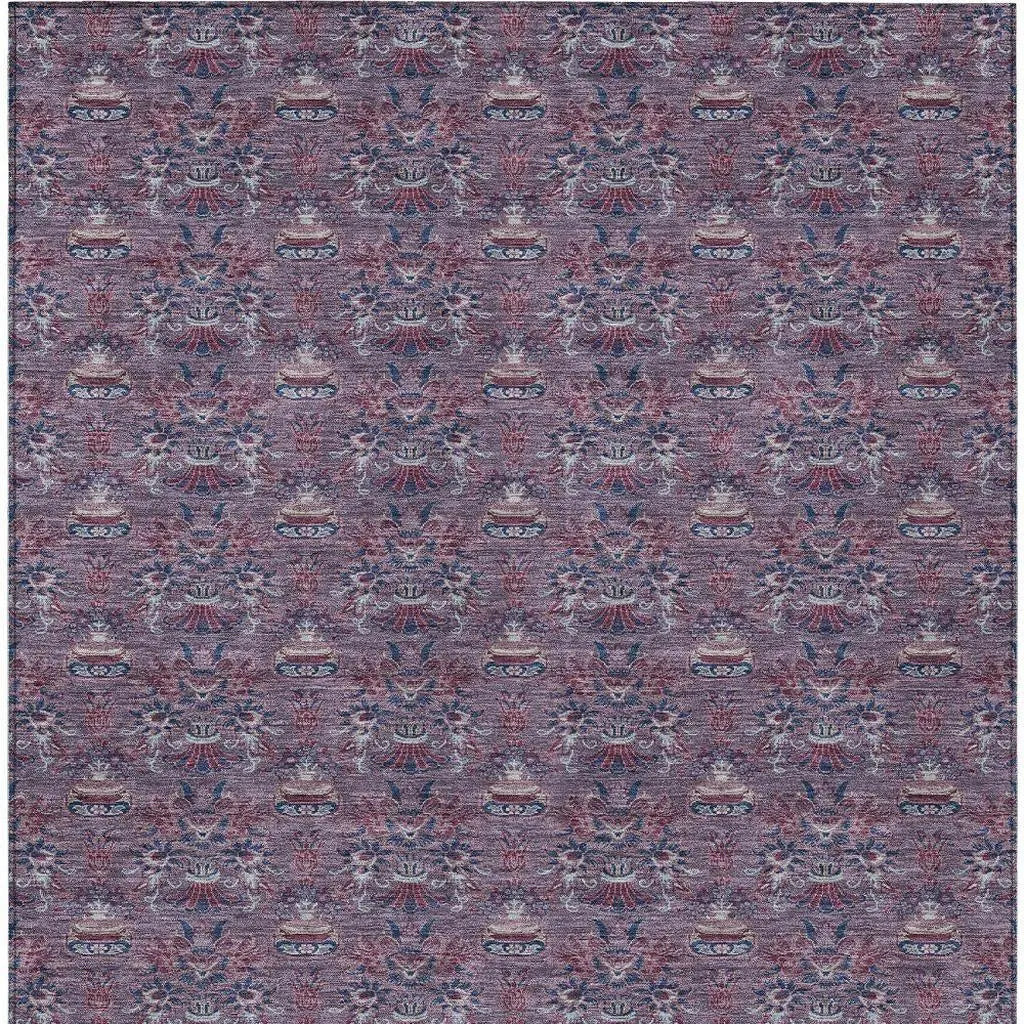 10' X 14' Plum And Gray Floral Washable Indoor Outdoor Area Rug Homeroots Outdoor