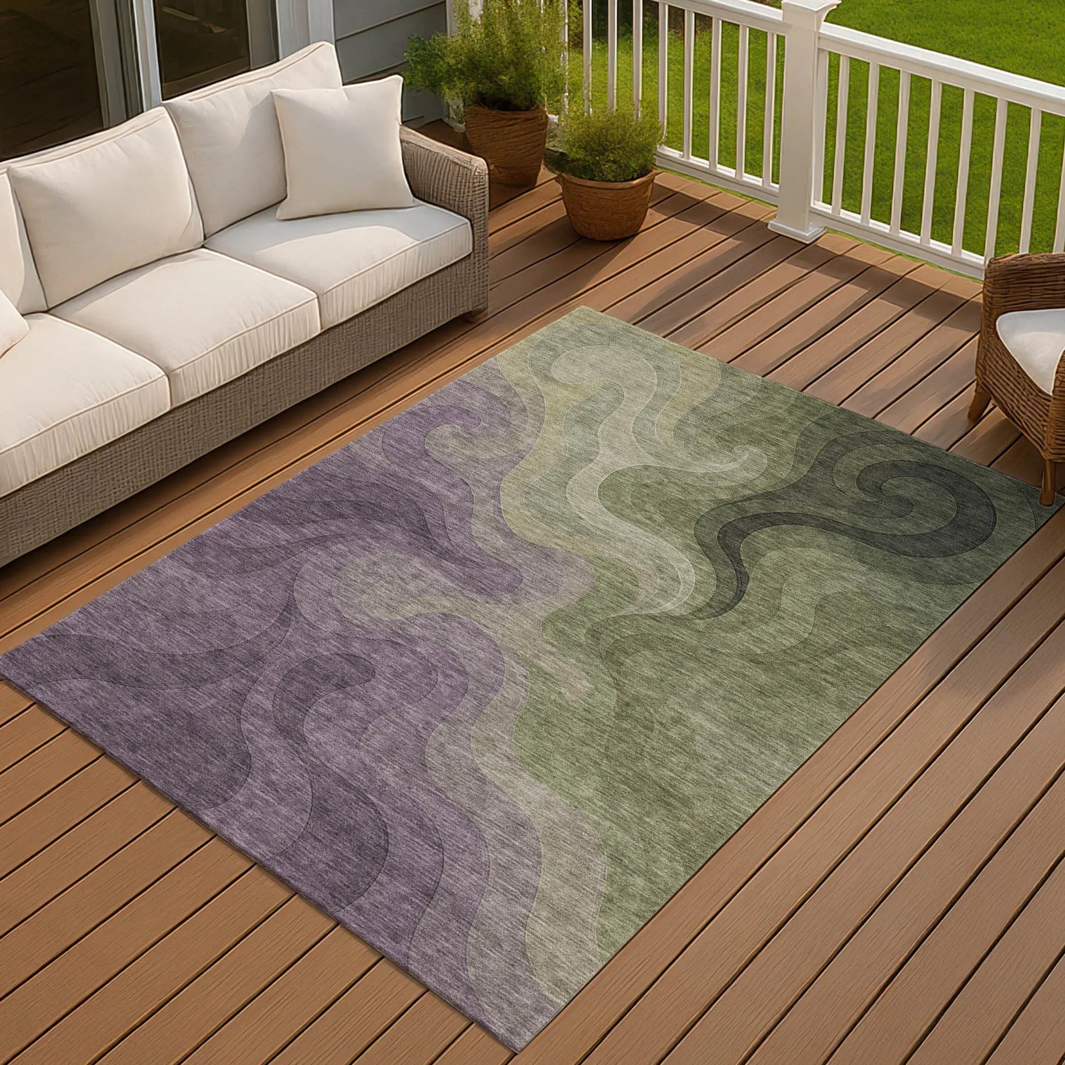 10' X 14' Plum And Green Abstract Washable Indoor Outdoor Area Rug Homeroots Outdoor