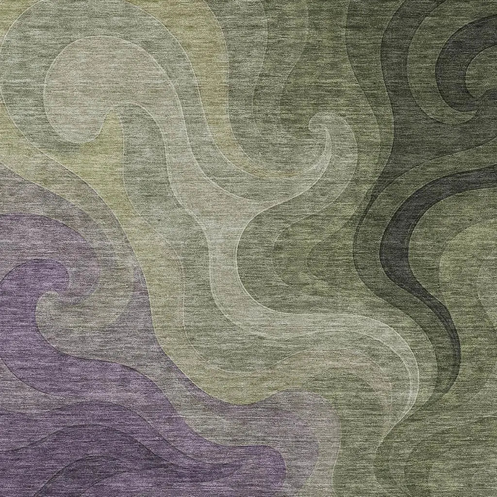 10' X 14' Plum And Green Abstract Washable Indoor Outdoor Area Rug Homeroots Outdoor