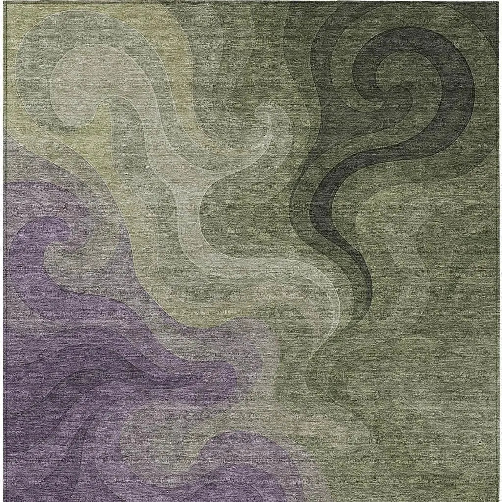 10' X 14' Plum And Green Abstract Washable Indoor Outdoor Area Rug Homeroots Outdoor