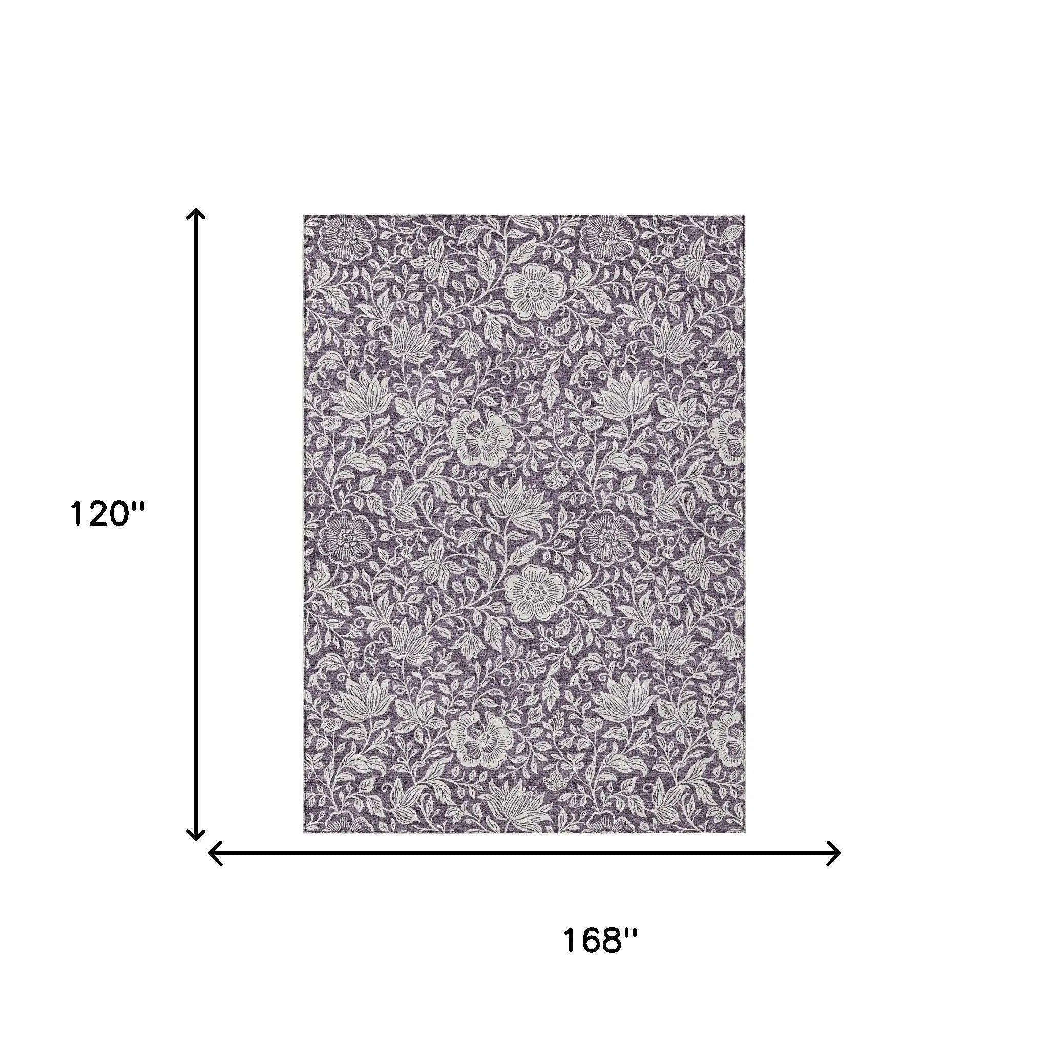 10' X 14' Plum And Ivory Floral Washable Indoor Outdoor Area Rug Homeroots Outdoor
