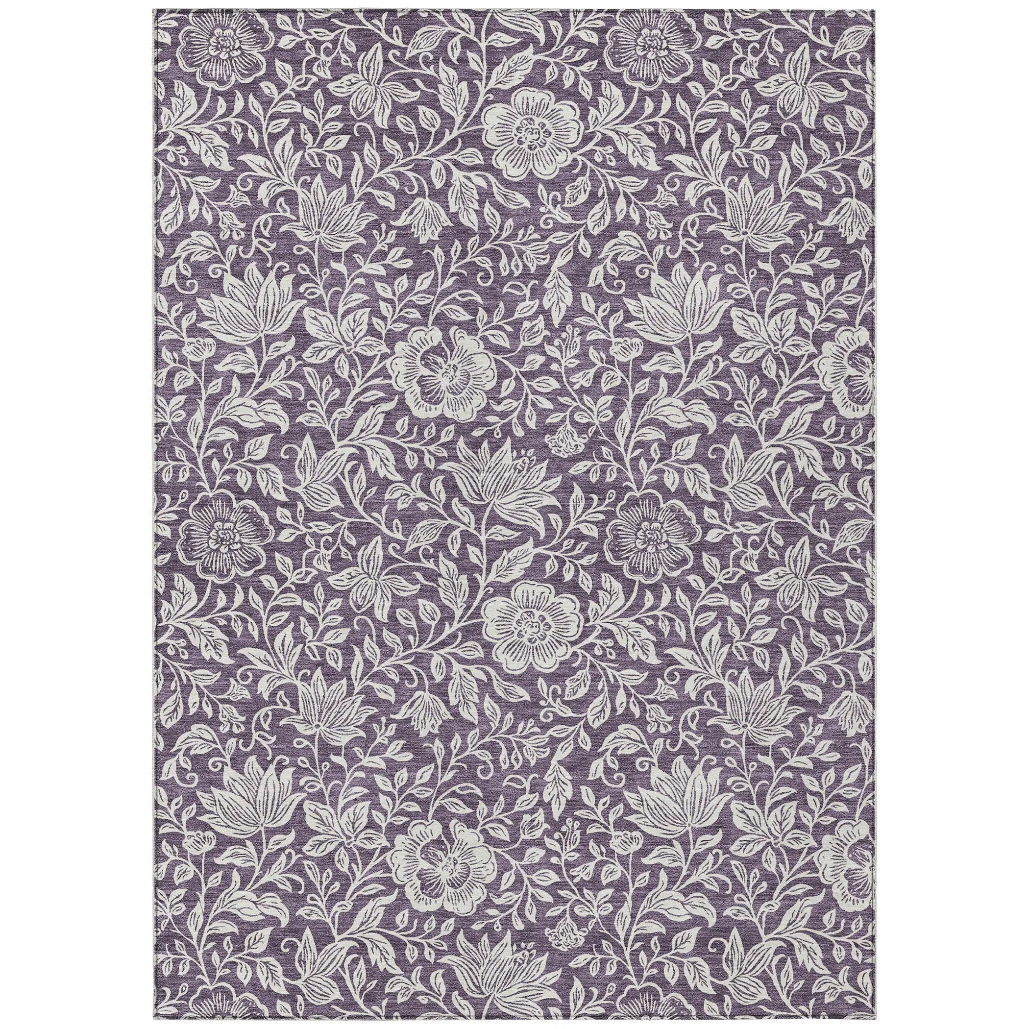 10' X 14' Plum And Ivory Floral Washable Indoor Outdoor Area Rug Homeroots Outdoor
