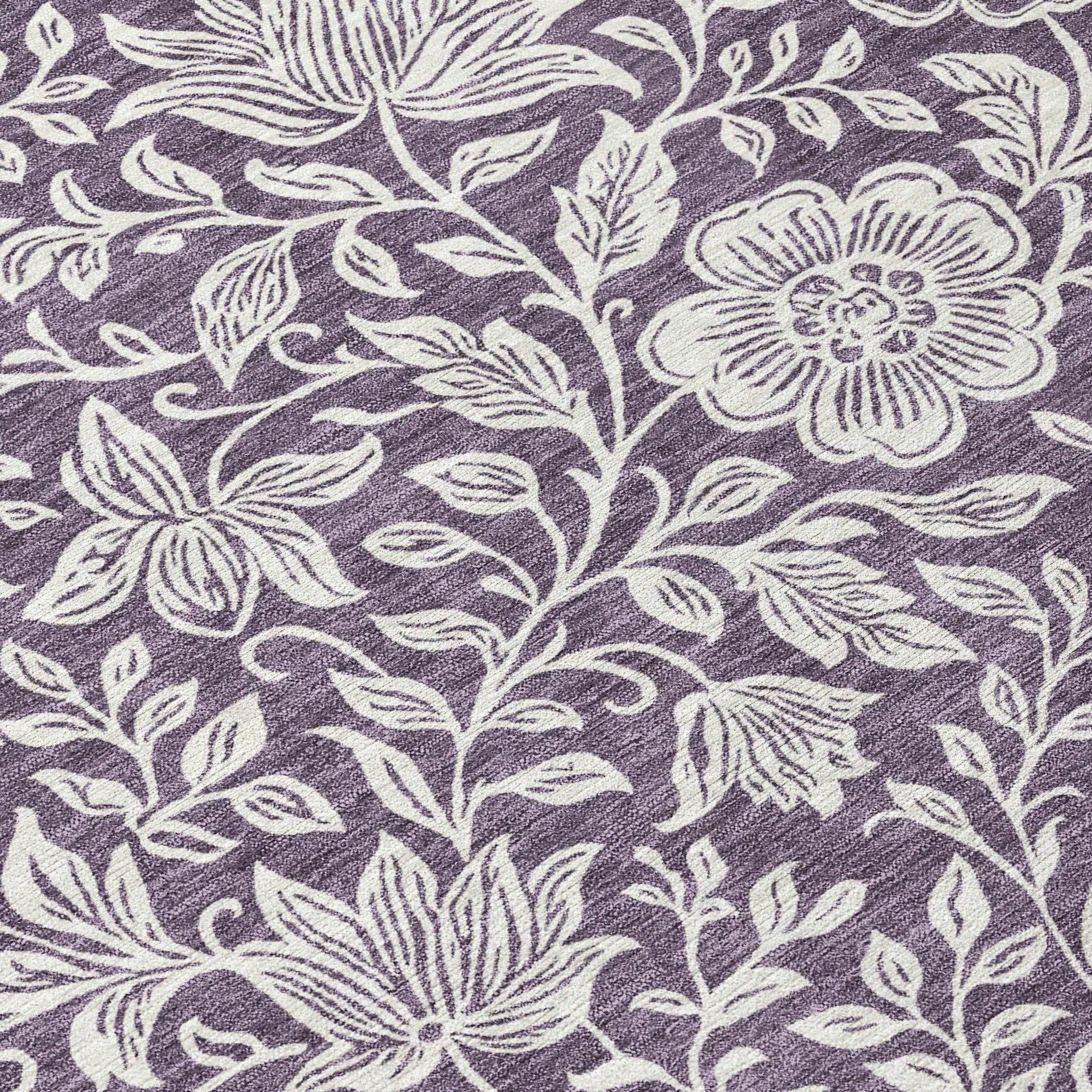 10' X 14' Plum And Ivory Floral Washable Indoor Outdoor Area Rug Homeroots Outdoor