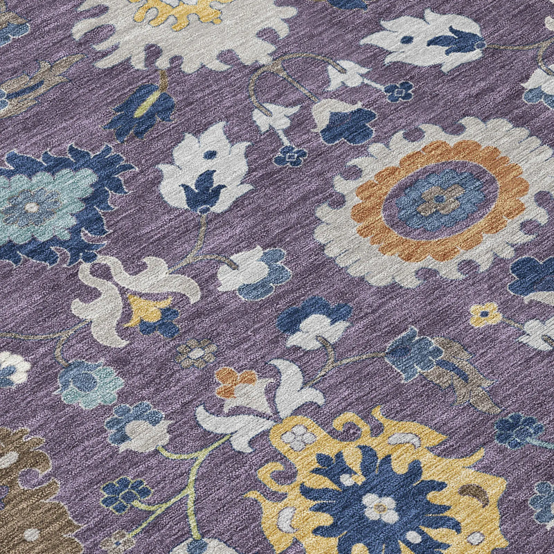 10' X 14' Plum And Navy Blue Floral Medallion Washable Indoor Outdoor Area Rug Homeroots Outdoor