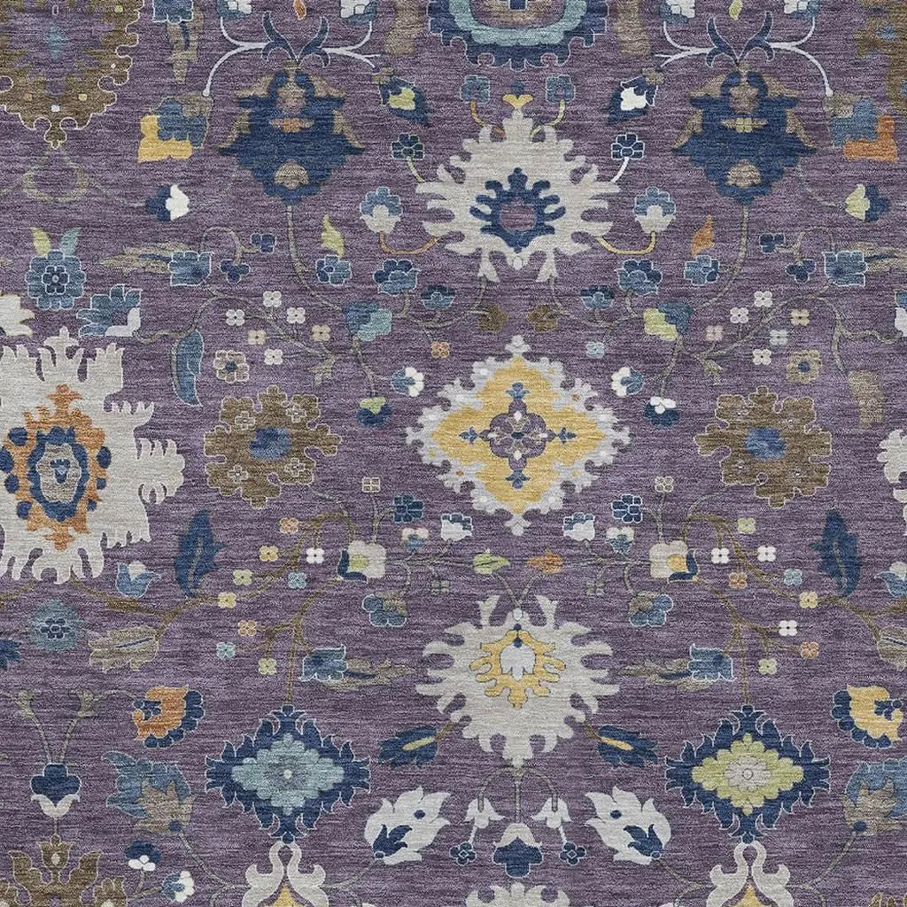 10' X 14' Plum And Navy Blue Floral Medallion Washable Indoor Outdoor Area Rug Homeroots Outdoor