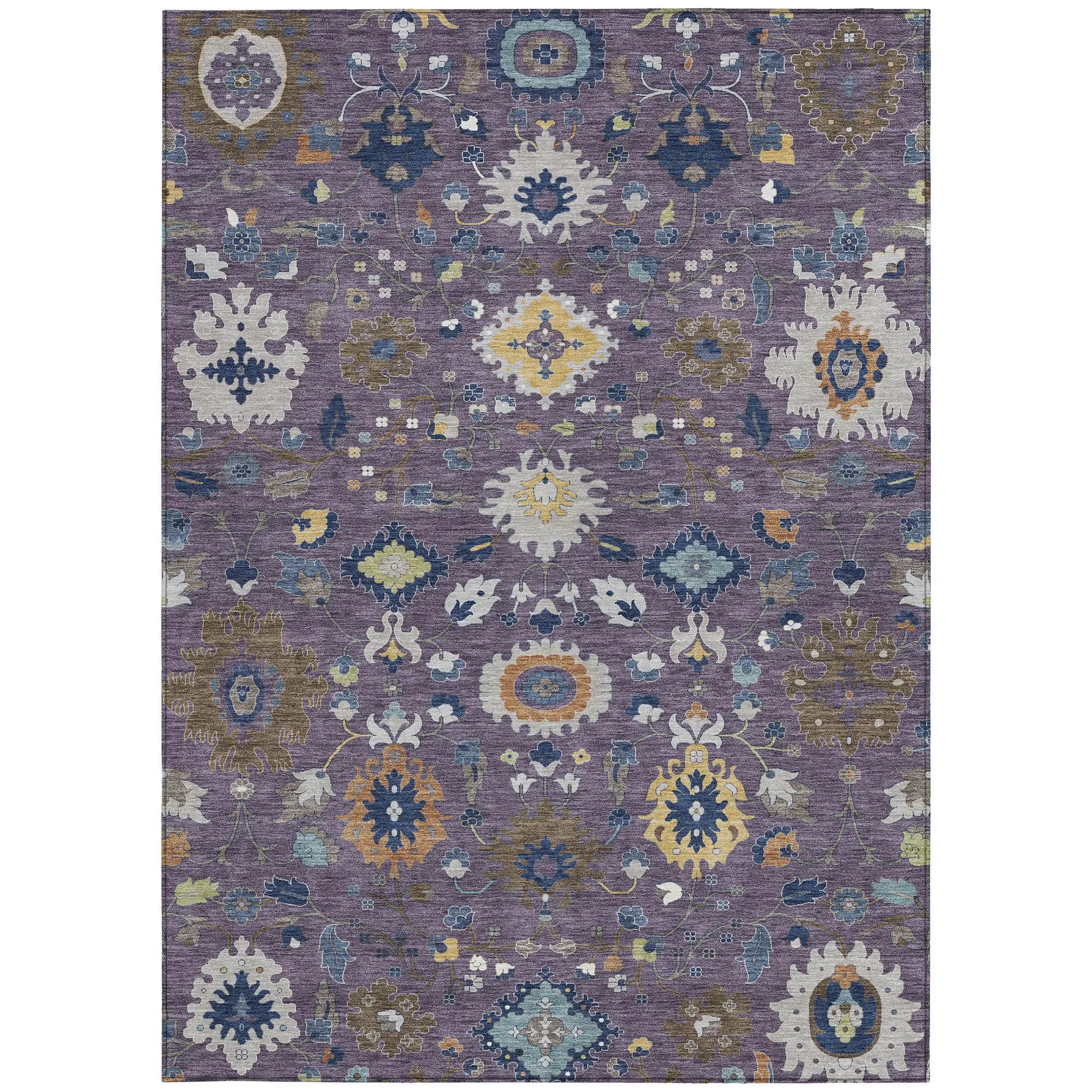 10' X 14' Plum And Navy Blue Floral Medallion Washable Indoor Outdoor Area Rug Homeroots Outdoor