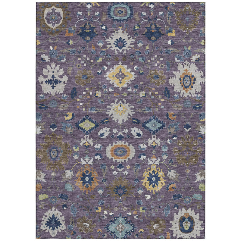 10' X 14' Plum And Navy Blue Floral Medallion Washable Indoor Outdoor Area Rug Homeroots Outdoor