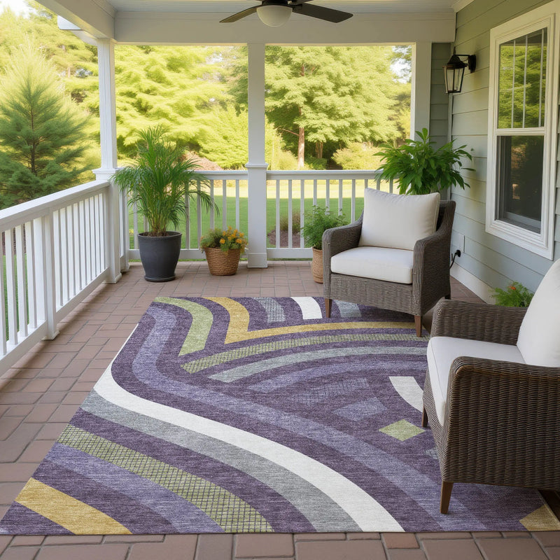 10' X 14' Plum And Purple Abstract Washable Indoor Outdoor Area Rug Homeroots Outdoor