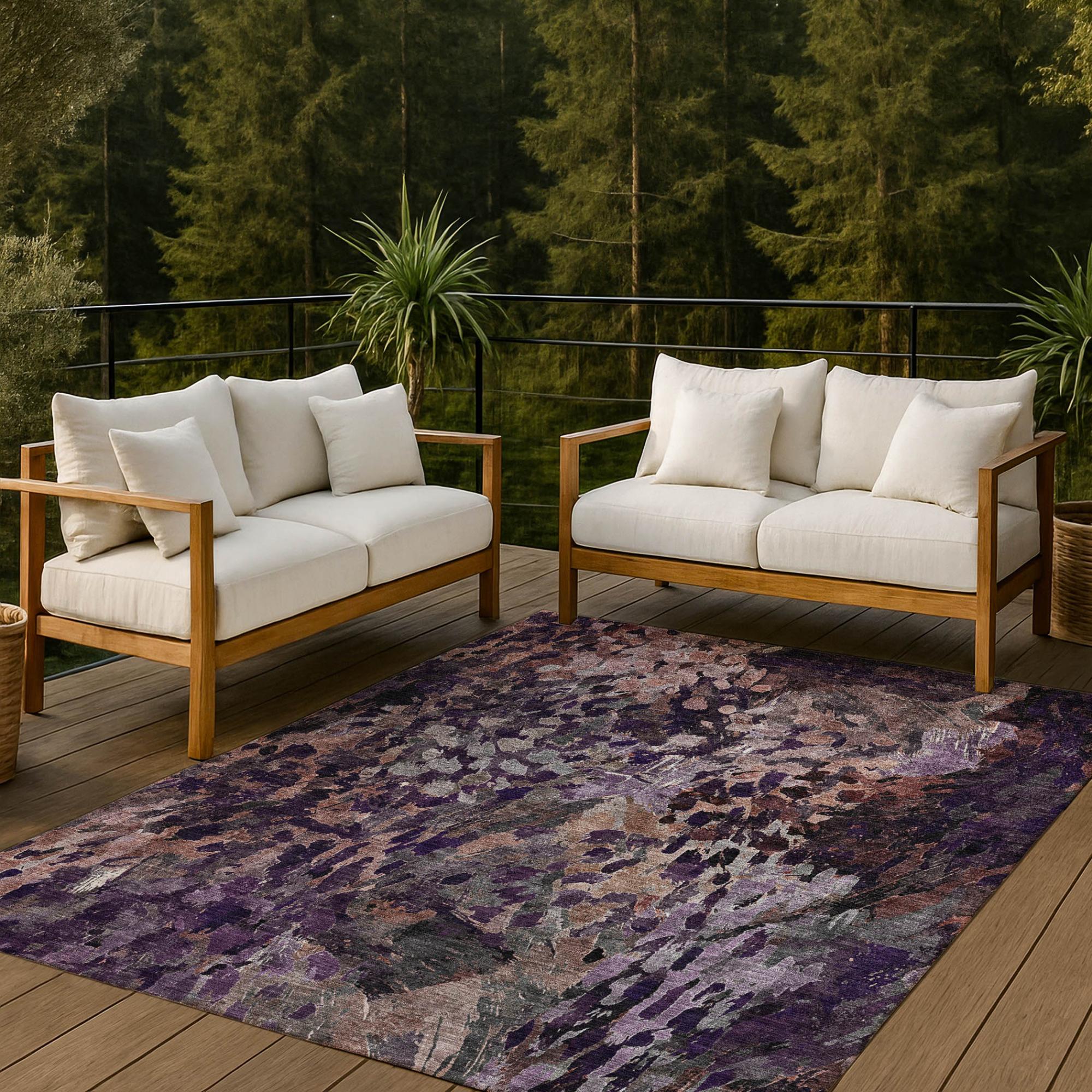 10' X 14' Plum And Purple Abstract Washable Indoor Outdoor Area Rug Homeroots Outdoor