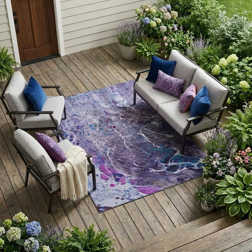 10' X 14' Plum And Purple Abstract Washable Indoor Outdoor Area Rug Homeroots Outdoor