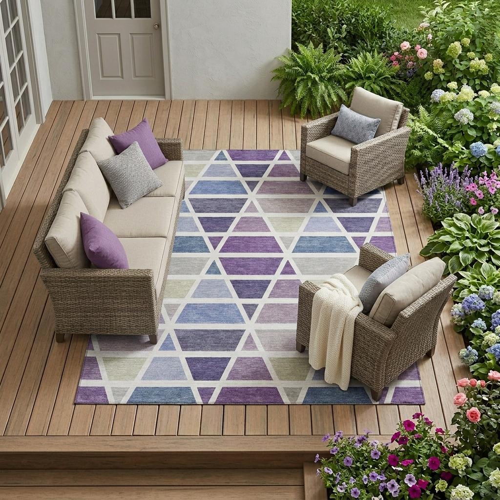 10' X 14' Plum And Purple Geometric Washable Indoor Outdoor Area Rug Homeroots Outdoor