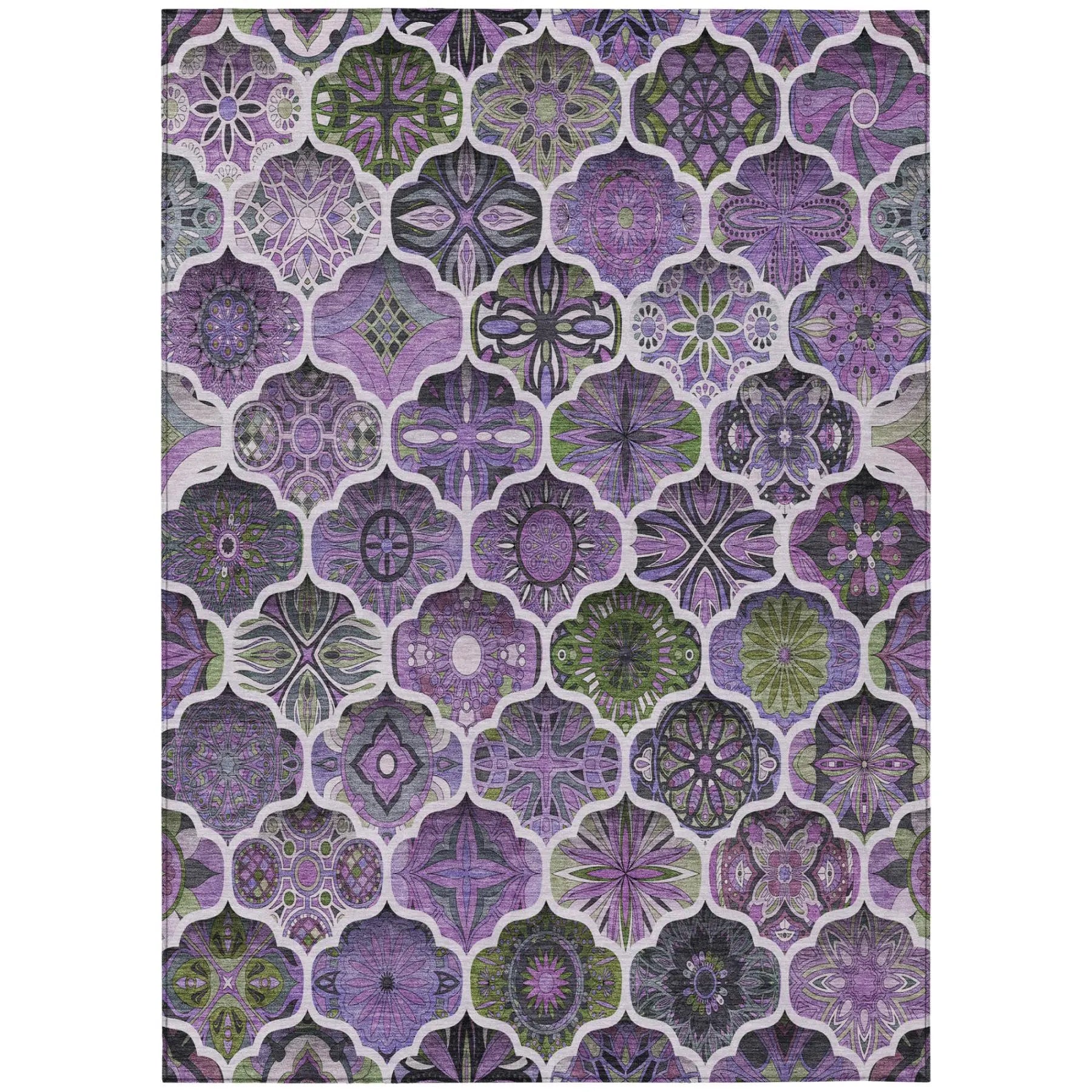 10' X 14' Plum And Purple Ogee Washable Indoor Outdoor Area Rug Homeroots Outdoor