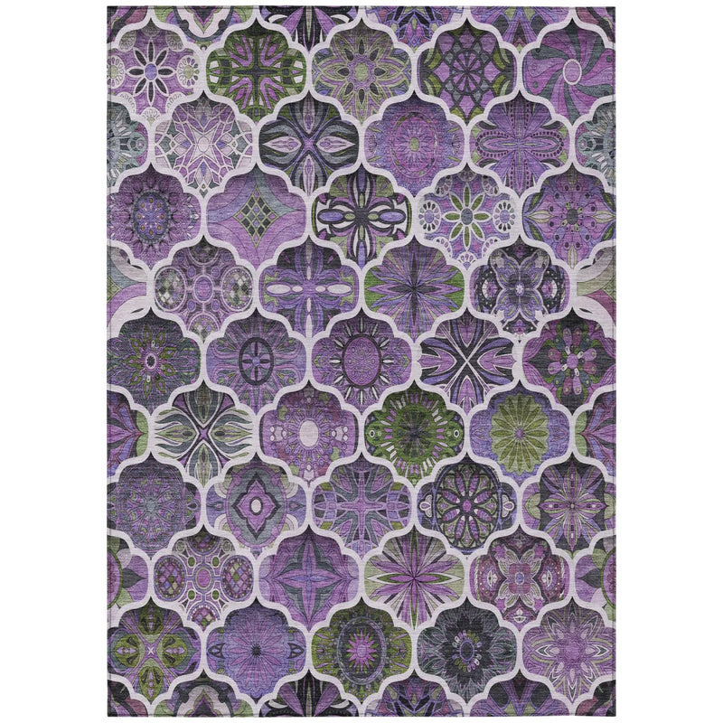 10' X 14' Plum And Purple Ogee Washable Indoor Outdoor Area Rug Homeroots Outdoor