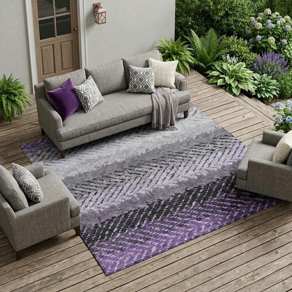 10' X 14' Plum And Purple Striped Washable Indoor Outdoor Area Rug Homeroots Outdoor
