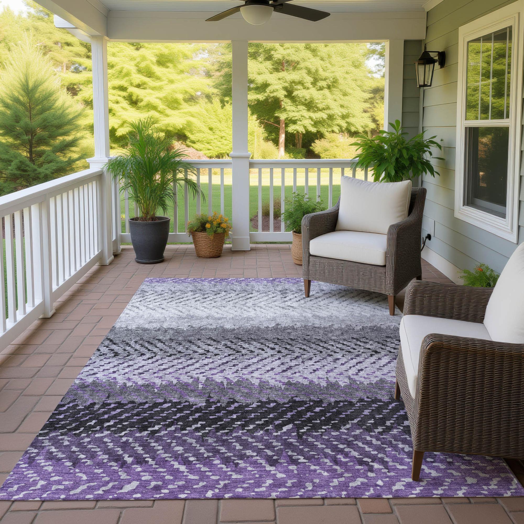10' X 14' Plum And Purple Striped Washable Indoor Outdoor Area Rug Homeroots Outdoor