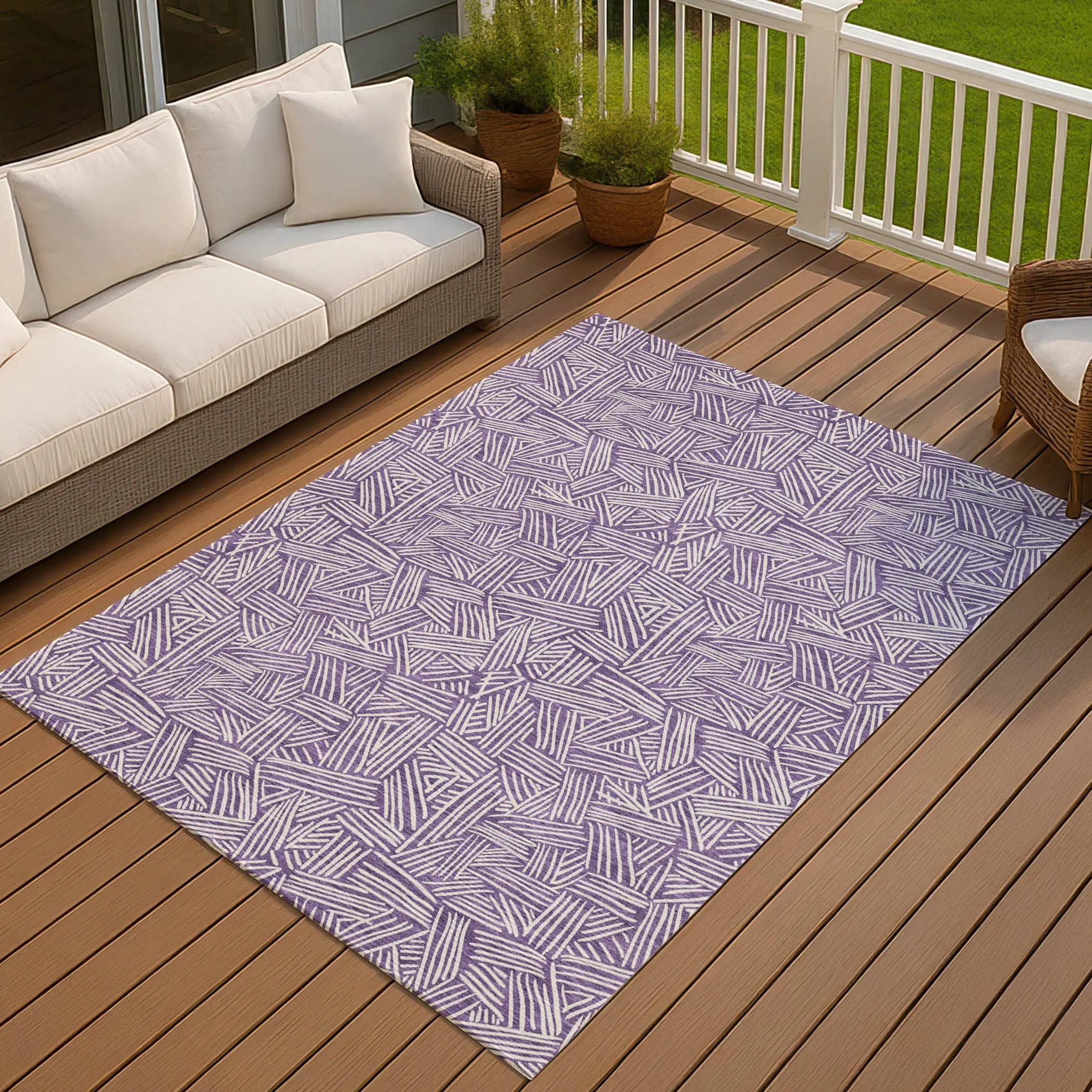 10' X 14' Purple And Beige Geometric Washable Indoor Outdoor Area Rug Homeroots Outdoor