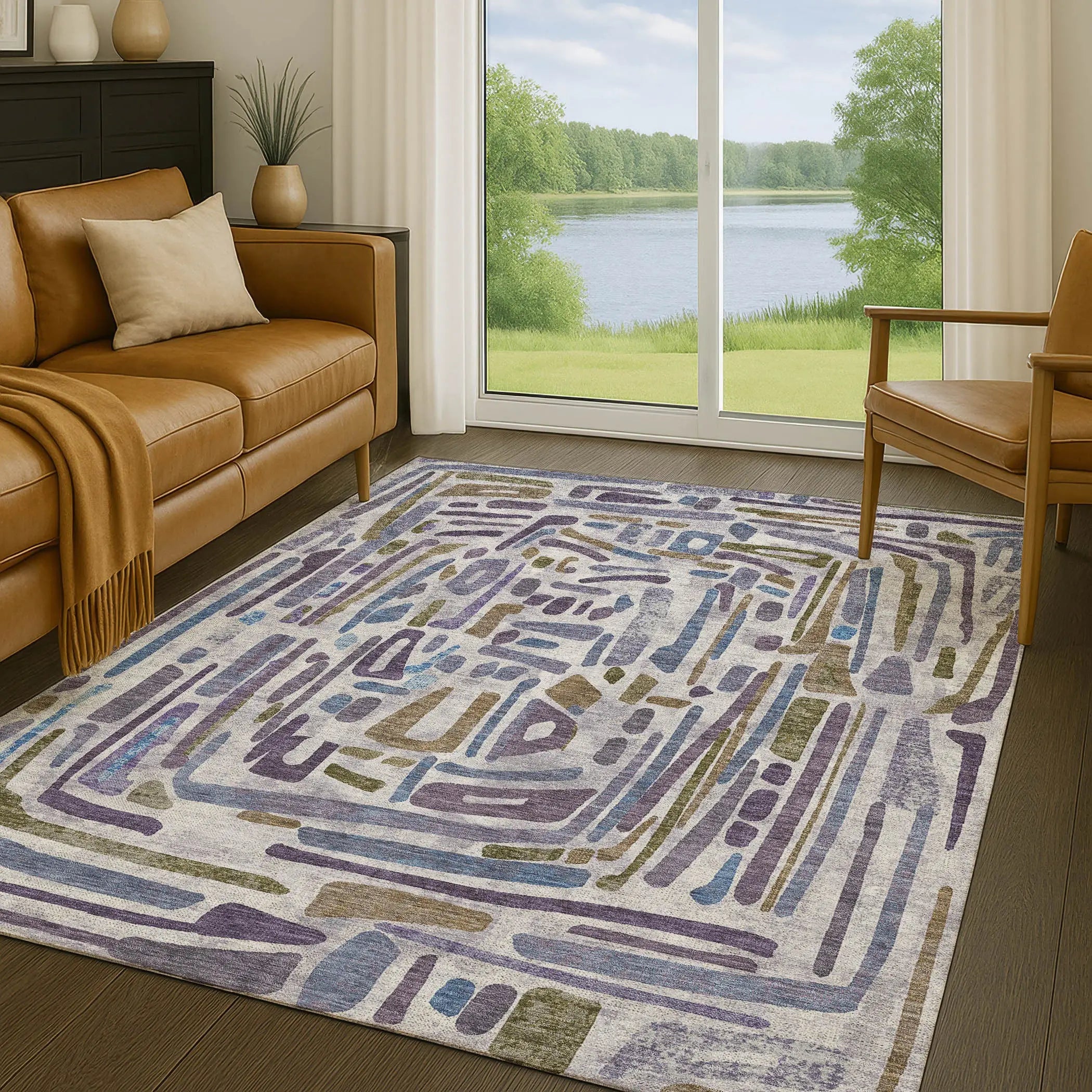 10' X 14' Purple And Brown Abstract Washable Indoor Outdoor Area Rug Homeroots Outdoor