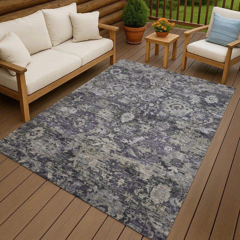 10' X 14' Purple And Gray Floral Washable Indoor Outdoor Area Rug Homeroots Outdoor