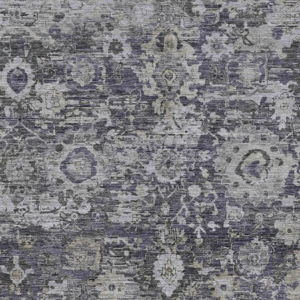 10' X 14' Purple And Gray Floral Washable Indoor Outdoor Area Rug Homeroots Outdoor