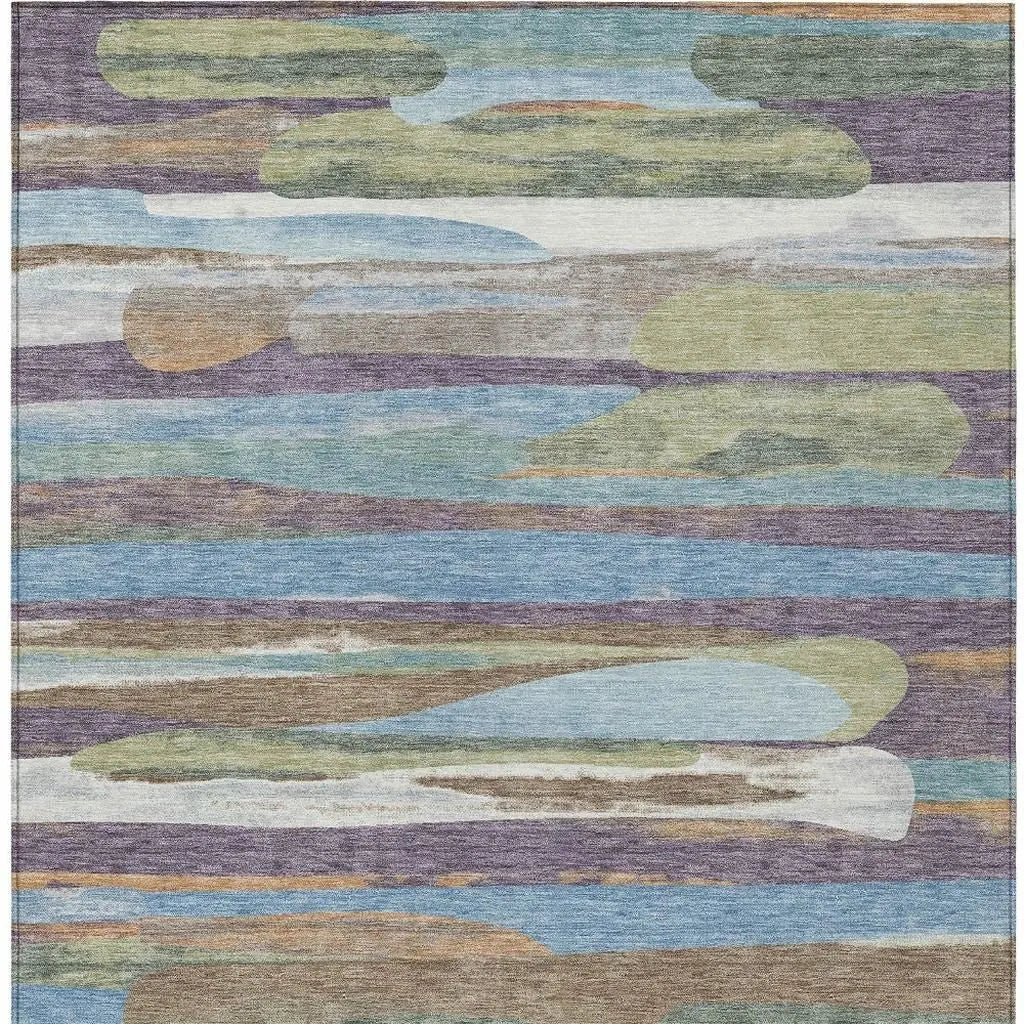 10' X 14' Purple And Green Abstract Washable Indoor Outdoor Area Rug Homeroots Outdoor