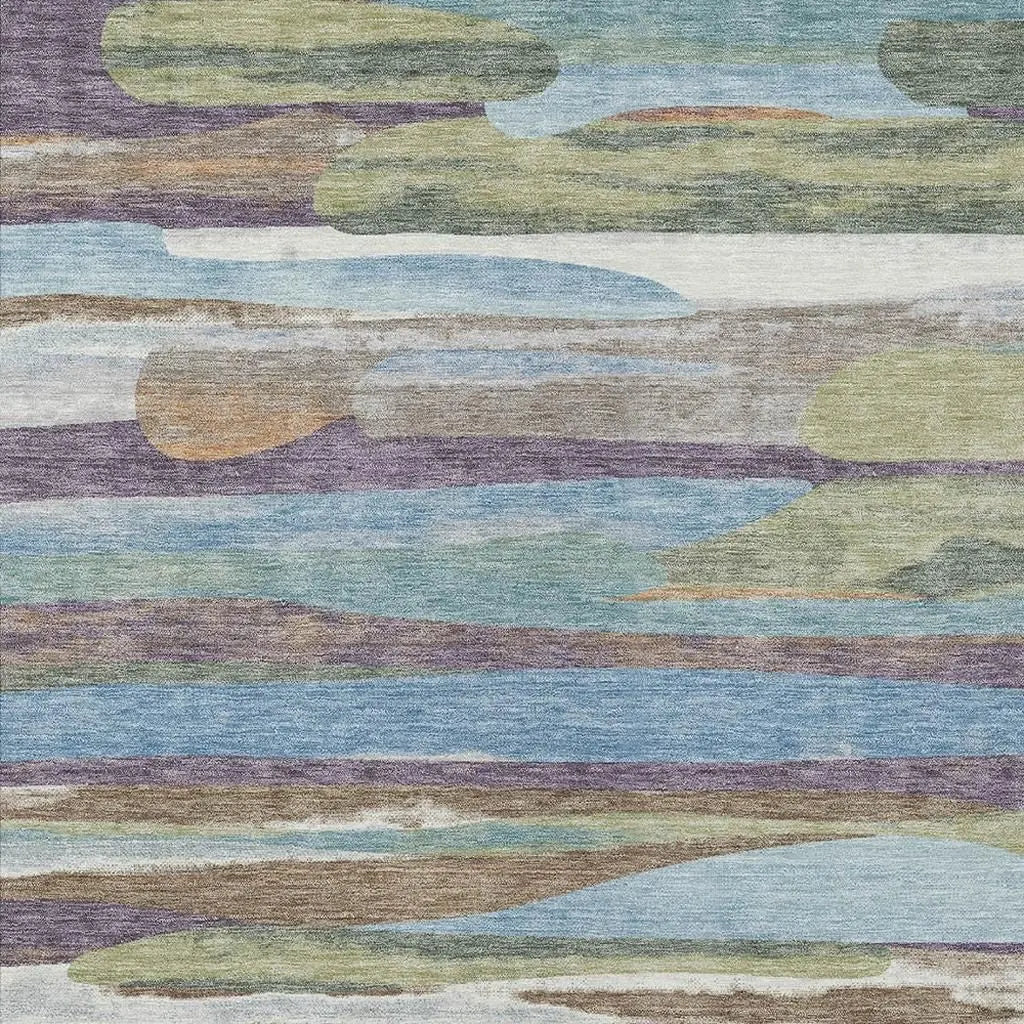 10' X 14' Purple And Green Abstract Washable Indoor Outdoor Area Rug Homeroots Outdoor