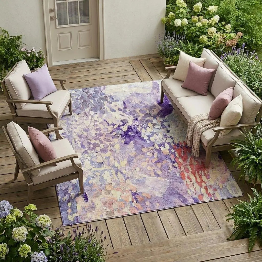 10' X 14' Purple And Lavender Abstract Washable Indoor Outdoor Area Rug Homeroots Outdoor