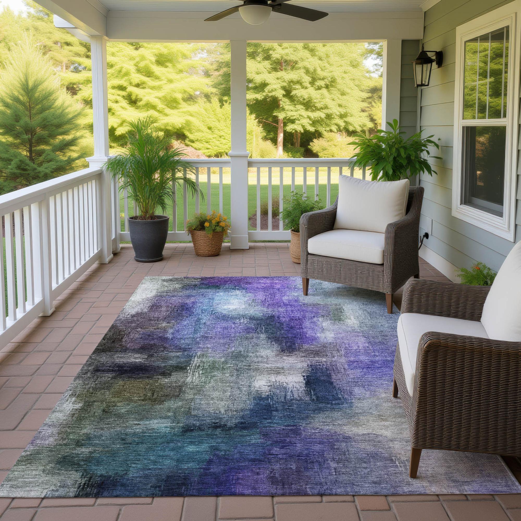 10' X 14' Purple And Pewter Abstract Washable Indoor Outdoor Area Rug Homeroots Outdoor
