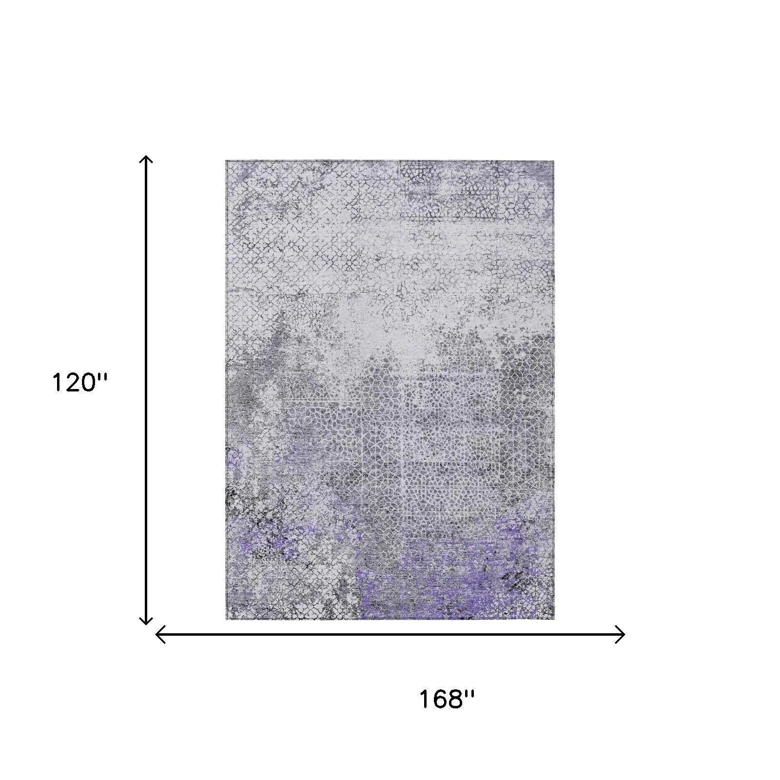 Gray and purple patterned area rug, 10x14 feet, modern design, soft synthetic material, perfect for any living space.