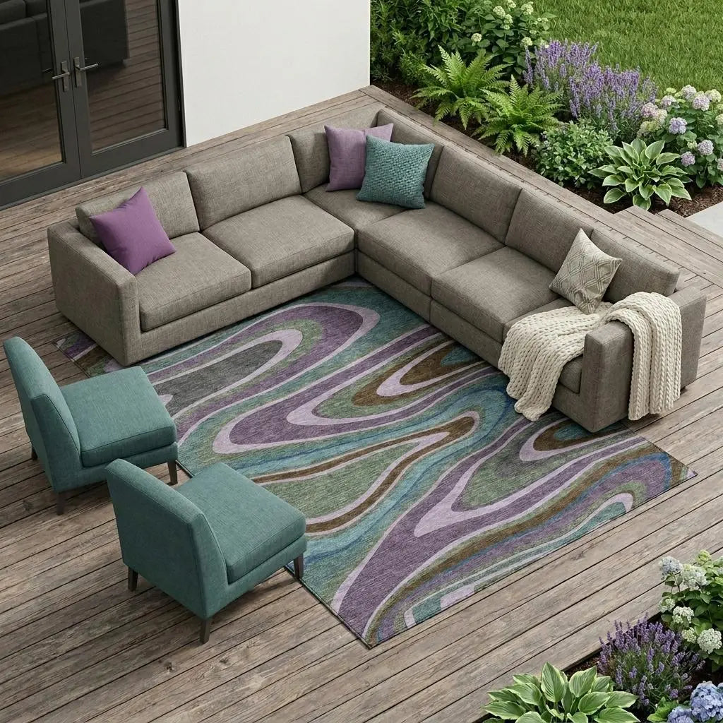 10' X 14' Purple And Plum Abstract Washable Indoor Outdoor Area Rug Homeroots Outdoor